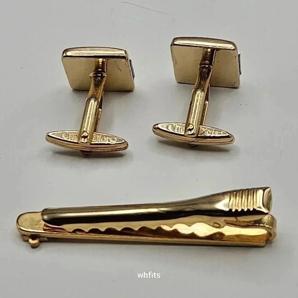 Christian Dior Logo Gold and Silver Tone Cufflinks and Tie Bar Set - Picture 3 of 3